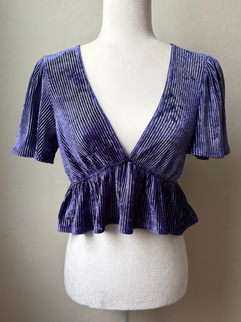 Urban Outfitters Purple Crushed Velvet Peplum Top Y2K XS